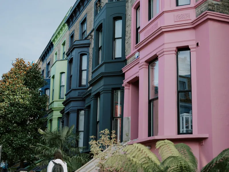 Colourful painted terraces in Notting Hill, west London